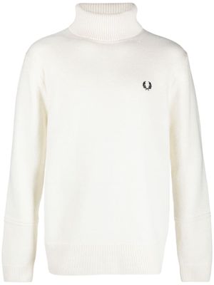 Fred Perry logo-embroidered roll-neck wool jumper - White