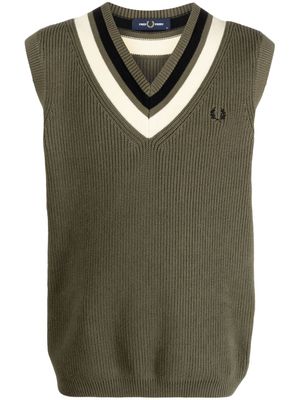 Fred Perry logo-embroidered striped vest - Green