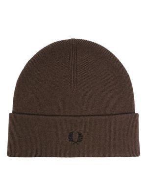 Fred Perry logo-embroidered turn up-brim beanie - Brown