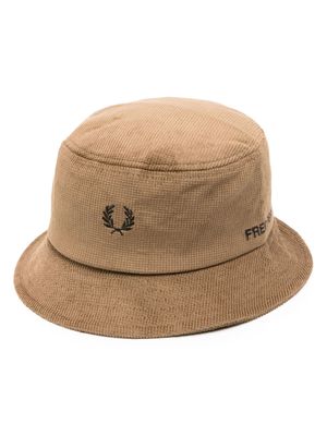 Fred Perry logo-embroidered waffle-corduroy bucket hat - Brown