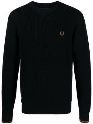Fred Perry logo-embroidered waffle-knit jumper - Blue