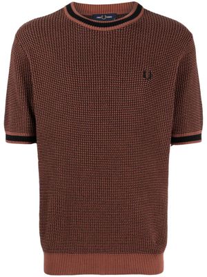 Fred Perry logo-embroidered waffle-knit jumper - Brown