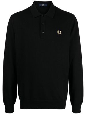 Fred Perry logo-embroidered wool-blend jumper - Black