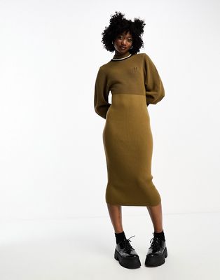 Fred Perry open knit mock neck dress in shaded beige-Neutral
