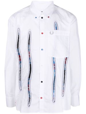 Fred Perry oversized tartan-patch cotton shirt - White