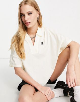 Fred Perry oversized woven shirt in ecru-Neutral