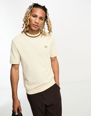 Fred Perry pique t-shirt in oatmeal-Neutral