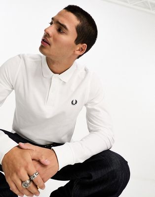 Fred Perry plain long sleeve polo shirt in white