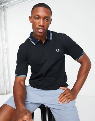 Fred Perry striped collar polo shirt in black