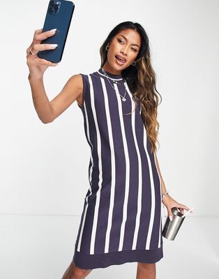 Fred Perry striped knit sleeveless dress in navy and white street-Multi
