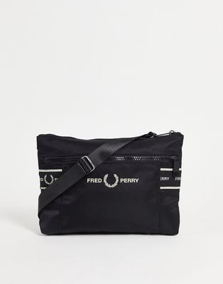 Fred Perry taped crossbody flight bag in black