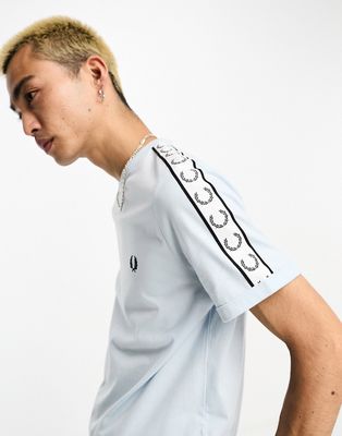 Fred Perry taped ringer t-shirt in light ice blue