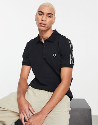 Fred Perry taped sleeve polo shirt in black
