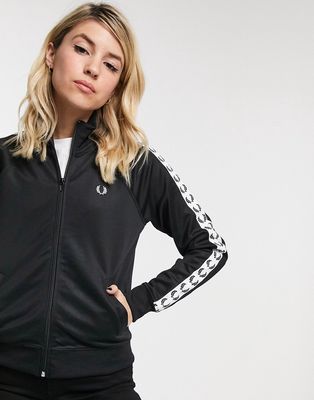Fred Perry taped sleeve track jacket in black