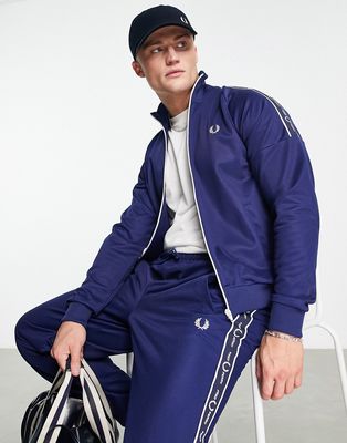 Fred Perry taped sleeve track jacket in navy