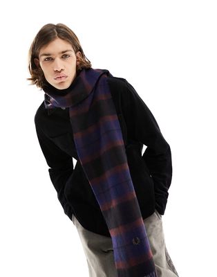 Fred Perry tartan wool scarf in blue