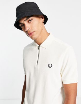 Fred Perry terry zip collar polo shirt in white