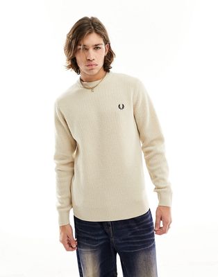Fred Perry textured lambswool sweater in oatmeal-Neutral