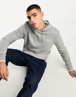 Fred Perry tipped hoodie in steel heather gray