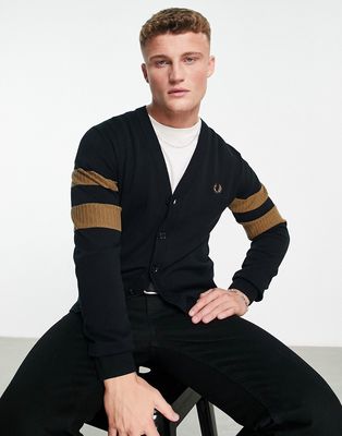 Fred Perry tipped sleeve cardigan in black