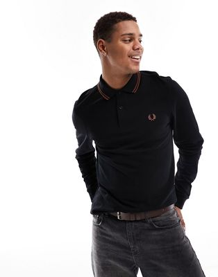 Fred Perry twin tipped logo polo in black/brown-Blue