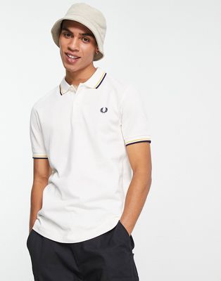 Fred Perry twin tipped polo shirt in cream-White