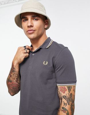 Fred Perry twin tipped polo shirt in dark grey-Gray