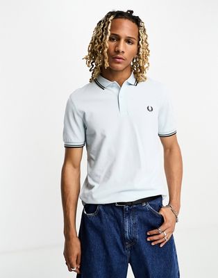 Fred Perry twin tipped polo shirt in light ice blue