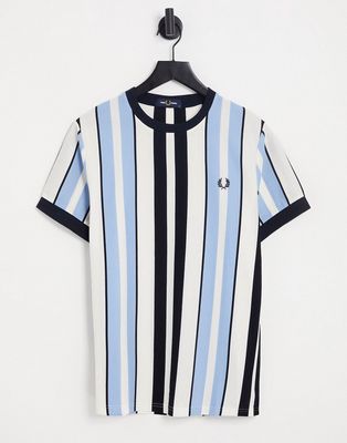 Fred Perry vertical stripe pique T-shirt in blue