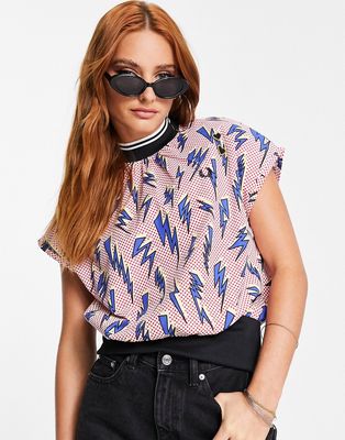 Fred Perry X Amy Winehouse lightning bolt print top in multi-White
