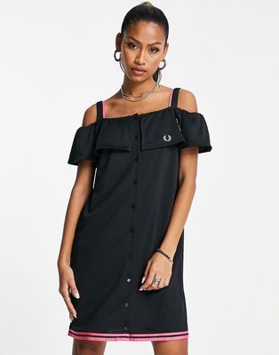 Fred Perry x Amy Winehouse off the shoulder midi dress in black