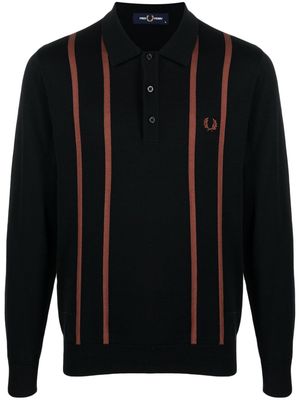 Fred Perry x Pleasures logo-embroidered striped fine-knit polo shirt - Black