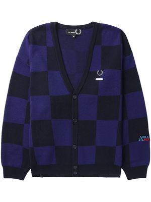 Fred Perry x Raf Simons logo-appliqué checkered cotton cardigan - Blue