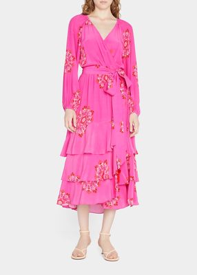Frederica Printed Tiered Ruffle Belted Dress