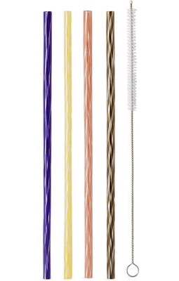 Fredericks & Mae Multicolor Twisted Glass Straw Set