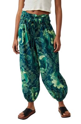 Free People Afterglow Paisley Woven Joggers in Lagoon Combo