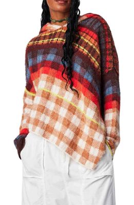 Free People Ainsley Plaid Hooded Poncho in Apple Cider Combo