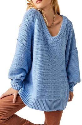 Free People Alli V-Neck Sweater in Placid Blue