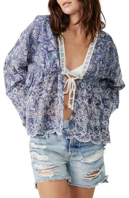 Free People Anissa Bed Embroidered Jacket in Blue Combo
