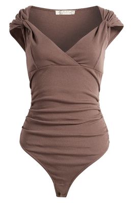 Free People Another Love Cap Sleeve Stretch Cotton Bodysuit in French Roast