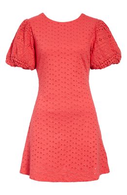 Free People Apricot Rose Puff Sleeve Eyelet Dress in Strawberry Spritz
