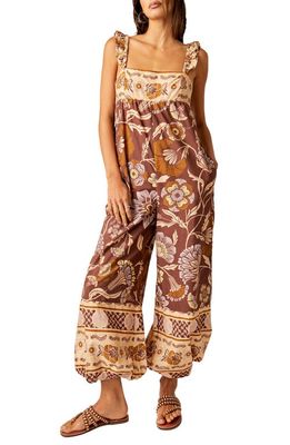 Free People Bali Albright Floral Cotton Jumpsuit in Coffee Combo