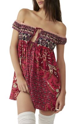 Free People Bali Mariposa Off-the-Shoulder Babydoll Dress in Strawberry Combo