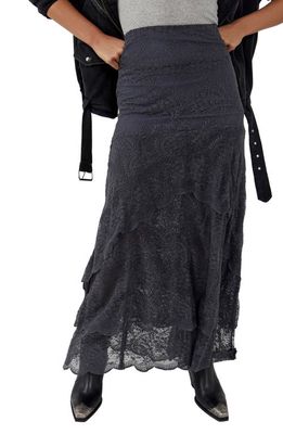 Free People Barnyard Tiered Lace Maxi Skirt in Ebony