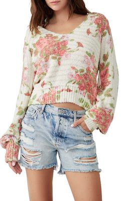 Free People Bed of Roses V-Neck Sweater in Candy Combo