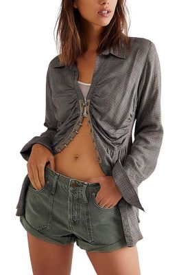 Free People Beginner's Luck Slouchy Roll Cuff Denim Shorts in Olive