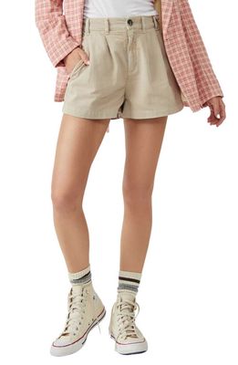 Free People Billie Front Pleat Chino Shorts in Almond Milk