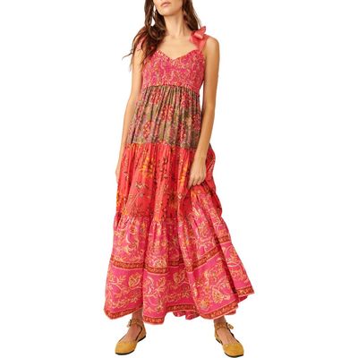 Free People Bluebell Mixed Print Cotton Maxi Dress in Magenta Combo at Nordstrom, Size Medium