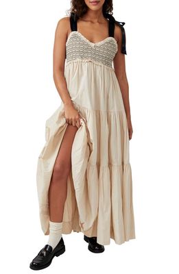 Free People Bluebell Smocked Bodice Tiered Maxi Sundress in Vacation Sand