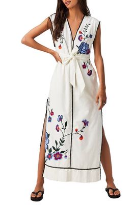 Free People Bo Floral Embroidered Cotton Dress in Tofu Combo